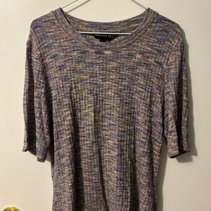 Veronica Beard Heathered Multicolor Short Sleeve Ribbed Knit Top Designer Cute